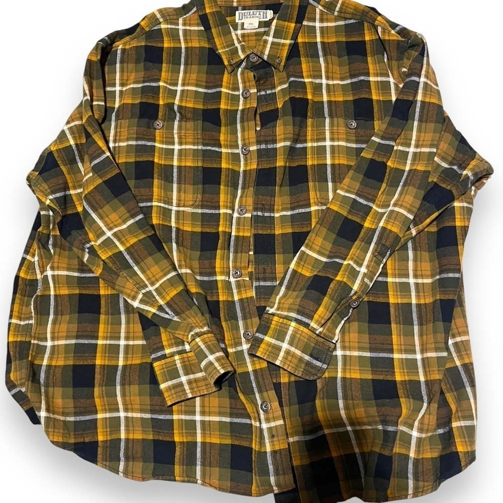 Duluth Shirt Mens 2XL Flannel Button Down Yellow Plaid Long Sleeve Relaxed
